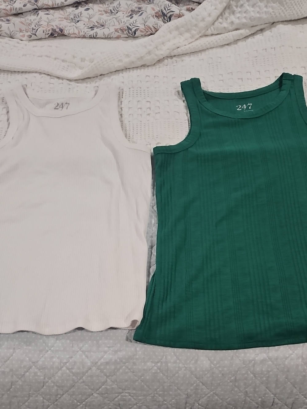 Maurices Ribbed Tank Tops in White and Green - Pair LG
